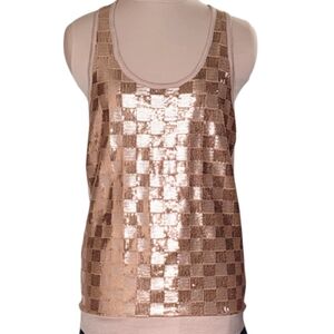 Iris LA Check Gold Sequins Banded Waist Tank Top Size Large NWOT